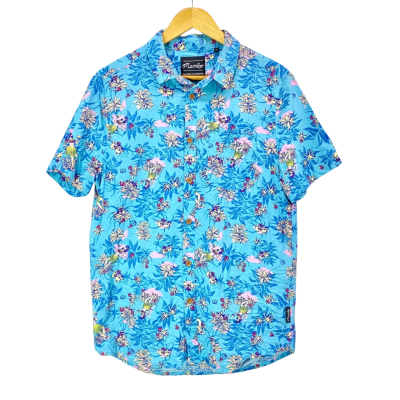 Mambo Hawaiian Style Floral Skull Short Sleeve Shirt Size S