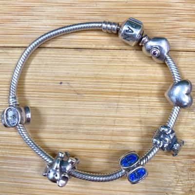 Pandora Sterling Silver Snake Chain 6 Charm Bracelet (Stamped 925)