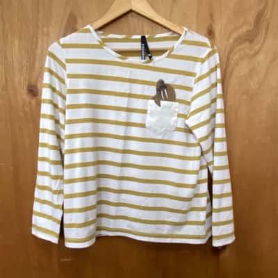 Dangerfield Mustard/ White Striped Top Size 12 