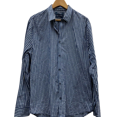 Industrie Mens  Size XL CLASSIC FIT EGYPTIAN COTTON Checked / Long Sleeve Shirt Navy Blue / White 