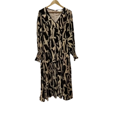 Gingham & Heels  Womens  Size 14 Cocktail Dress / Long Sleeve Dress / Maxi Dress Black  / Brown 
