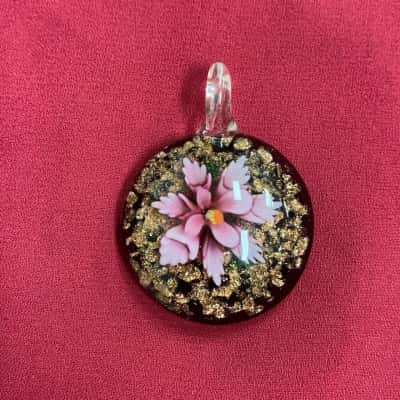  Womens Artisan Glass Flower Pendant 
