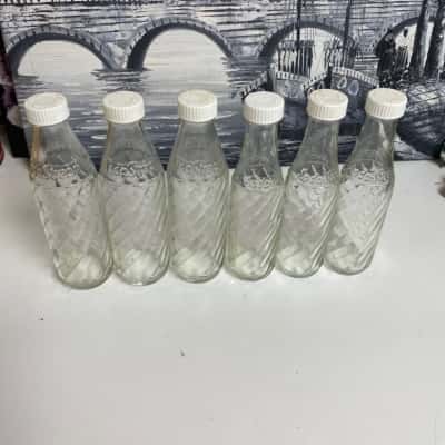6 Vintage Soda Stream Glass Bottles with Caps / 3x Medium 21.5cm & 3x 20.5cm - Made in UK