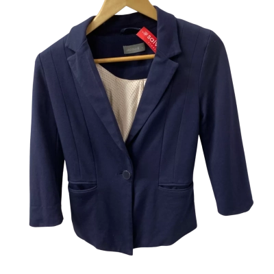 Jacqui-E Womens  Size 6 Blazer Beige / Blue / Navy Blue 