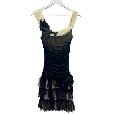 Kitten DA’Mour Black Ruched Feather Detail Dress Size 12
