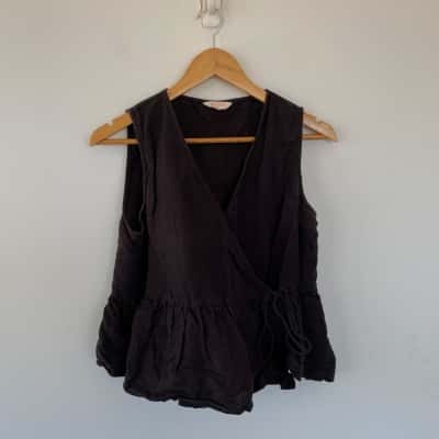 Gorman Black Sleeveless Wrap Top Size 12 