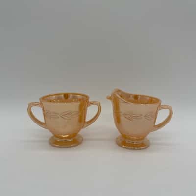 'FireKing' Peach Lustreware Sugar Bowl & Cream Jug [S#3]