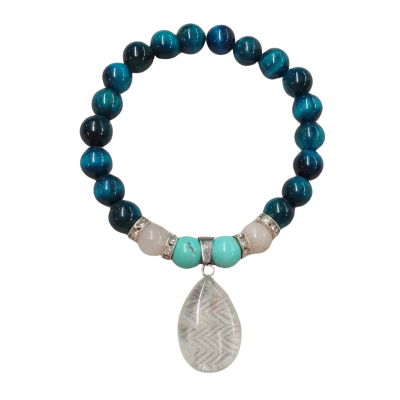  Women's Blue Semi-precious Crystal Beaded Bracelet