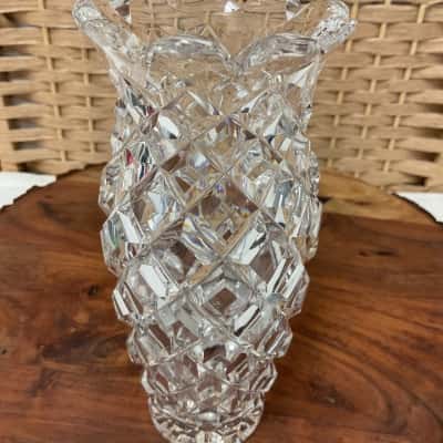 Antique Crystal Diamond Cut Vase Collectable Vintage Homewears 