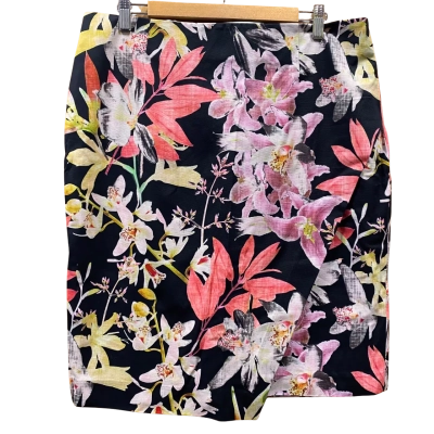David Lawrence Black/Pink Lily Patterned Skirt Size 14