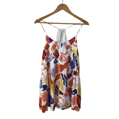 Delilah Womens Size 12 White / Multicoloured Pattern Shoestring Strap Playsuit 