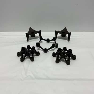 Vintage Mid Century Modern MCM Black Cast Iron Candle Holders 