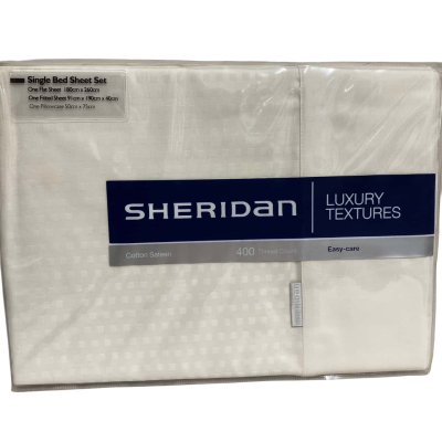 Sheridan Luxury Textures Cotton Sateen 400 Thread Count White Single Bed Sheet Set
