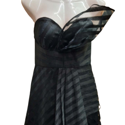 BARIANO Size 8 Formal Black Strapless Mini Dress with Sheer Skirt