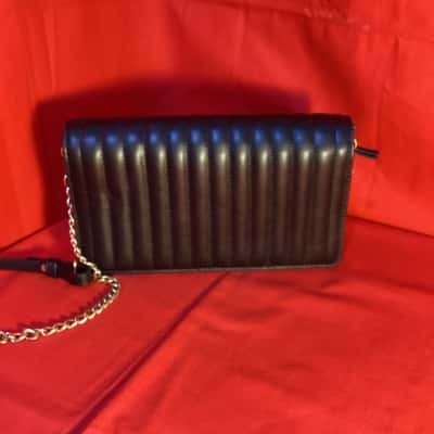 Oroton Fay Black Quilted Leather Crossbody Clutch Bag