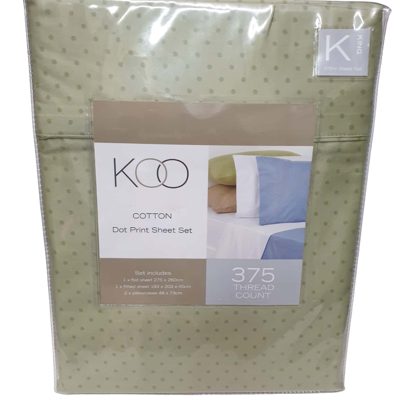 New Sealed KOO Brand King Size Dot Print Sheet Set(s)