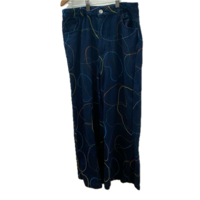 Gorman Womens Jeans Size 10 Navy Blue with Embroidered Multicoloured Stitches