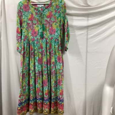  Womens  Size 12 Casual Dress Blue / Green / Mustard / Pink  