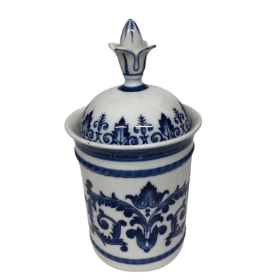 Ceramic White/Blue Design, Storage Container with Lid - VINTAGE