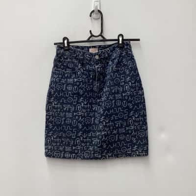Gorman Womens  Size 8 A-Line Skirt / Denim Skirt Blue / Pattern 