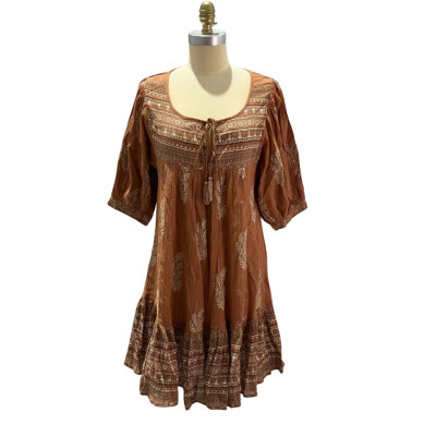 Daughters of India Women's Size S Mishka Mini Brown Dress