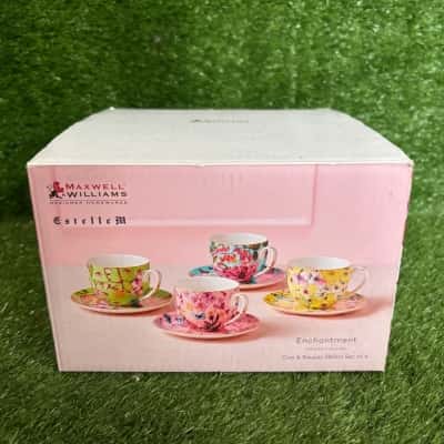 Maxwell & Williams Estelle Michaelides Enchantment Cup & Saucer Set of 4 (New in Box)