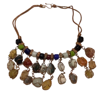  Womens Necklace Multicoloured Wire Wrapped Gemstones on Copper Wire  Chain