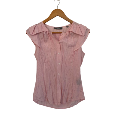 Marcs Womens  Size 8 Button Up Top / Short Sleeve Top Pink  / Pinstriped / White 