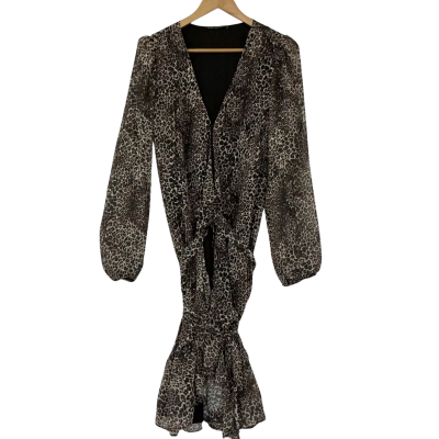 Guess Leopard Print Wrap Dress in Black Beige and Brown