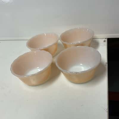 Vintage fire king peach lustre custard ramekins x4