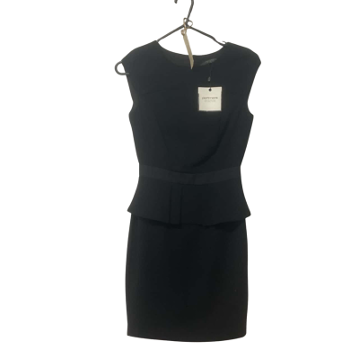 Womens Portmans Size 6 Black Short Sleeve Midi Dress with Ruffle