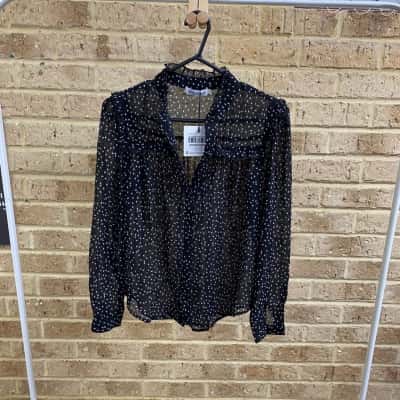 Atmos&Here Womens  ROM SHIRT Size: 8 Black & White Polka Dot Size 8 