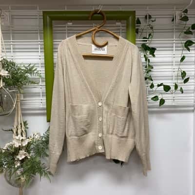 aiayu Womens  Size M Satul Sheep Wool Cardigan Beige / Cream 
