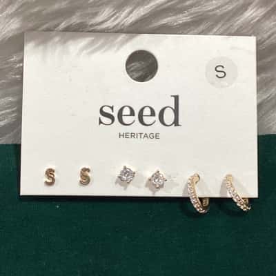 Seed Women's Gold Tone Earrings x 3