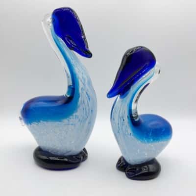 Beautiful Art Glass Blue Pelican's Set