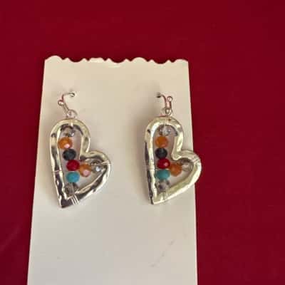  Women's Multi Colour Heart Shape Silver Tone Earrings 