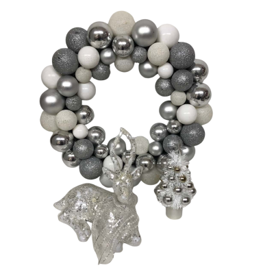 Christmas Decorations x 3 Bauble Wreath/ Miniature Tree/Glitter Reindeer