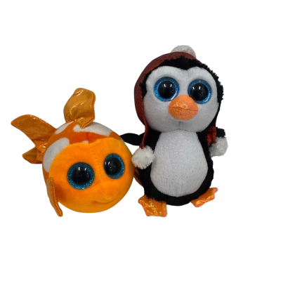 TY Plush Toys 2 Pieces Penguin + Fish 