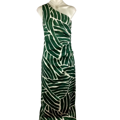 Country Road Print Linen Asymmetric Dress - Pine Geo Size 12