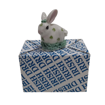 Collectable IRISH DRESDEN Porcelain Bunny Rabbit Figurine with Shamrocks & Lace Detail