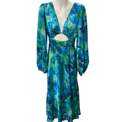 Passion Fusion Womens  Size 10 Long Sleeve Dress Blue / Green 