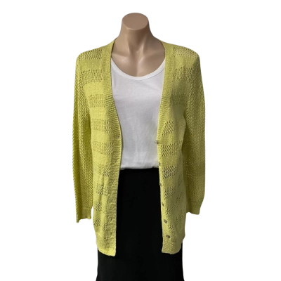 Marco Polo Womens Size S Yellow Knitted Striped Pattern Button-down Cardigan  
