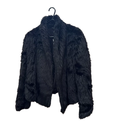 Bardot Womens  Size L Waterfall Faux Fur Black Coat 