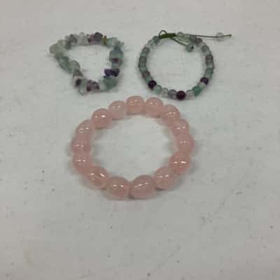 Women’s Green/Pink/Multicoloured Stone Bracelets Set Of 3