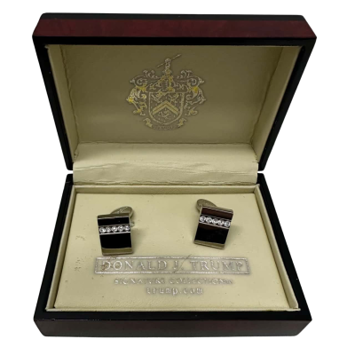Donald J. Trump Signature Collection Mens Cufflinks Silver With Clear Stones