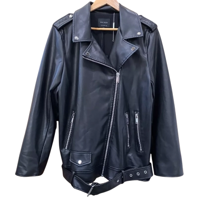 Decjuba Black Faux-Leather Biker Jacket Size 12