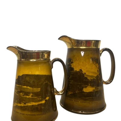 Vintage Ridgeways England Souvenir Pitchers Set of 2 Little Bird Flinders and Goulburn River Victoria