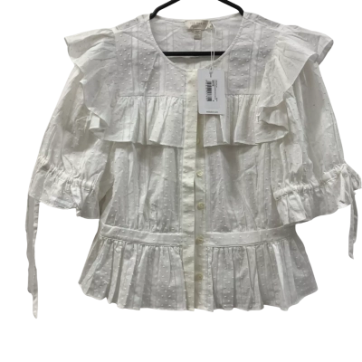 Ted Baker Womens  Size 4 3/4 Sleeve frilly Blouse White 