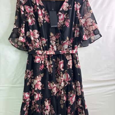 Portmans Womens  Size 12 Midi Dress Black  / Floral 
