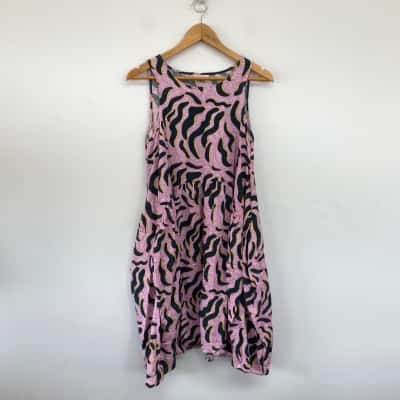 Gorman Pink Green Pattern Sleeveless Midi Dress Size 6